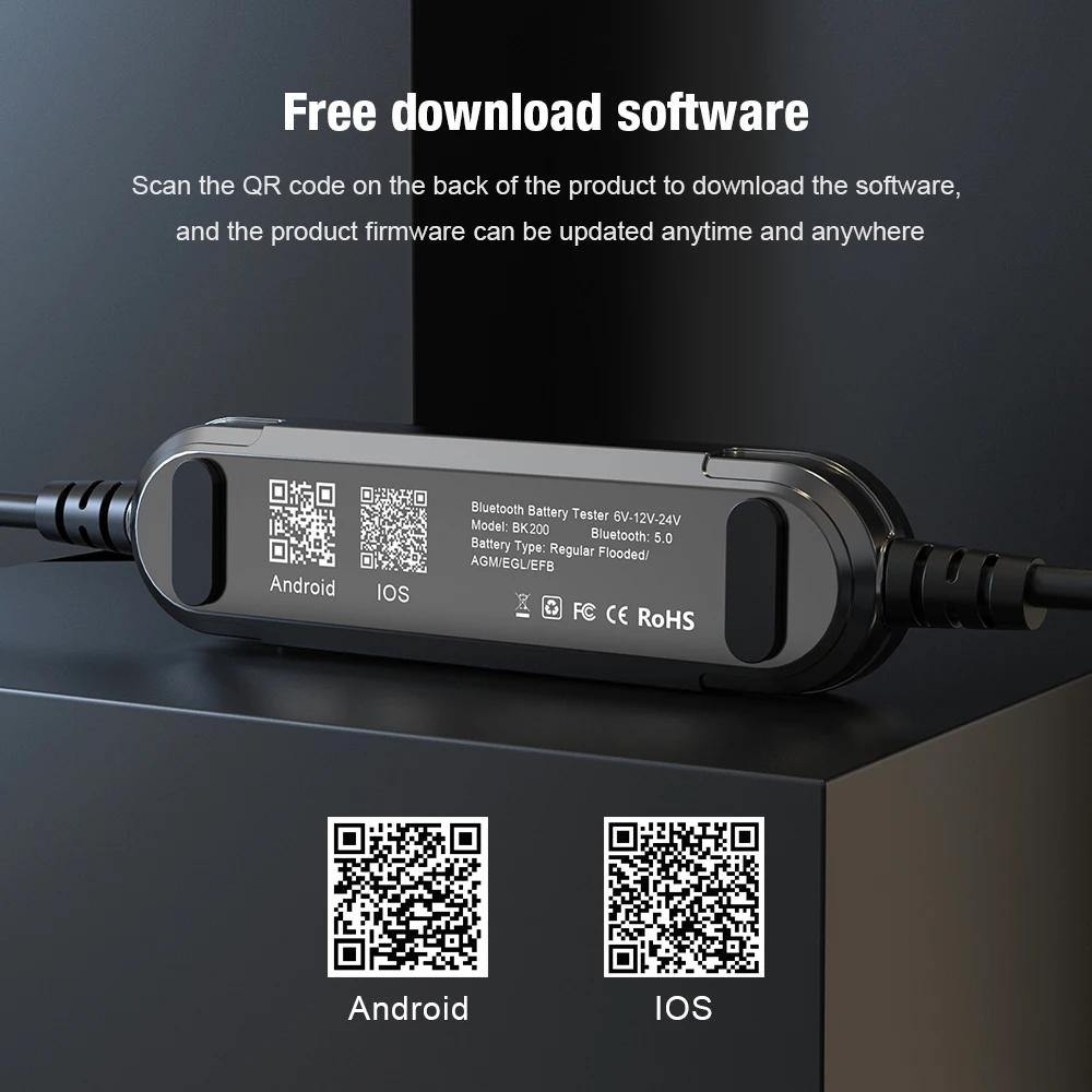 KONNWEI BK200 6V 12V 24V Bluetooth 5.0 Car Motorcycle Truck Battery Tester Battery Analyzer 2000 CCA Charging Cranking Test Tool