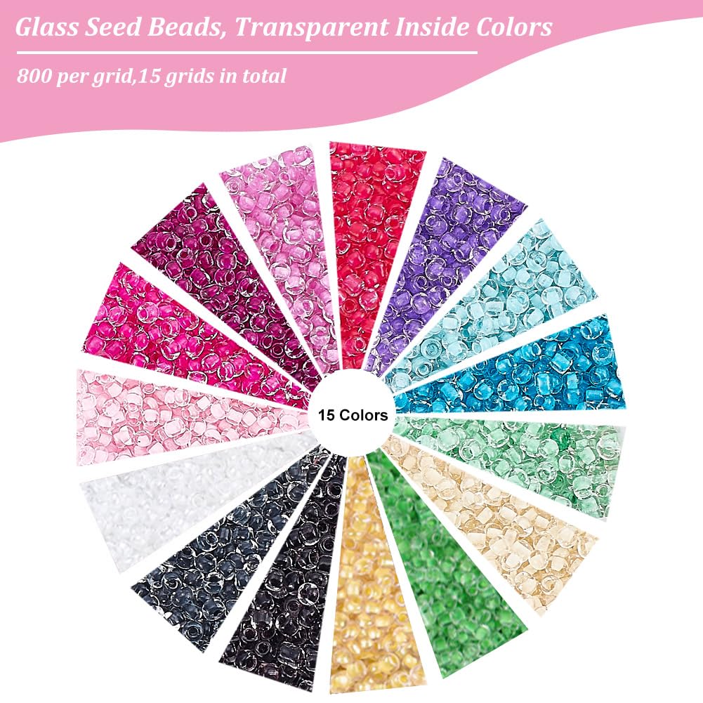 PH PandaHall Piese Margele de Seminte de Sticla de 2mm in 15 Culori Colorate Sticla Mici Rotunde Artizanat DIY Artizanat Accesorii Bijuterii 12.000 Culori, Margele, Margele, Consumabile,