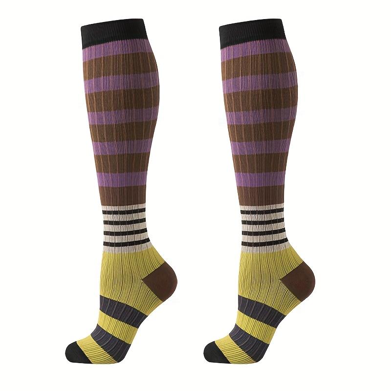 high quality6 Pairs of Multi-Color Striped Compression Socks for Men & Women - Comfortable, Versatile, and Stylish for Daily Wear, Running, and