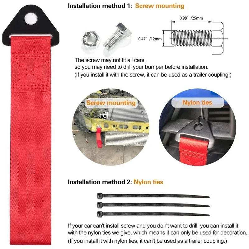 Heavy-Duty Nylon Tow Strap Universal Car Racing Tow Rope Green Black Red 28cm Bumper Trailer Towing Strap Ropes Car Decoration