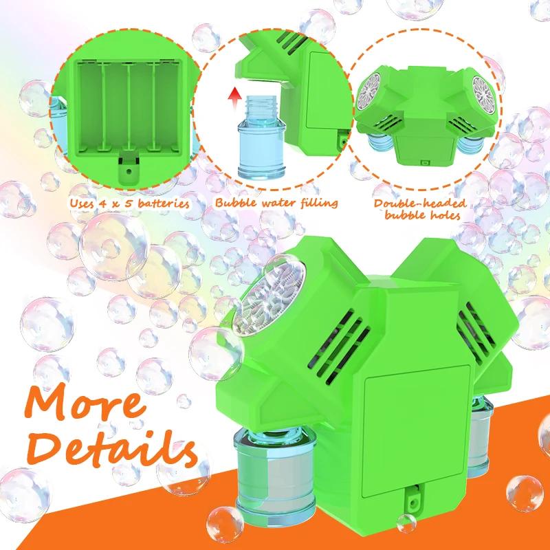 Rotating Light Bubble Machine Toy with Double Headed Bubbles Children Outdoor Bubble Toy Birthday Party, No Battery Bubble Water