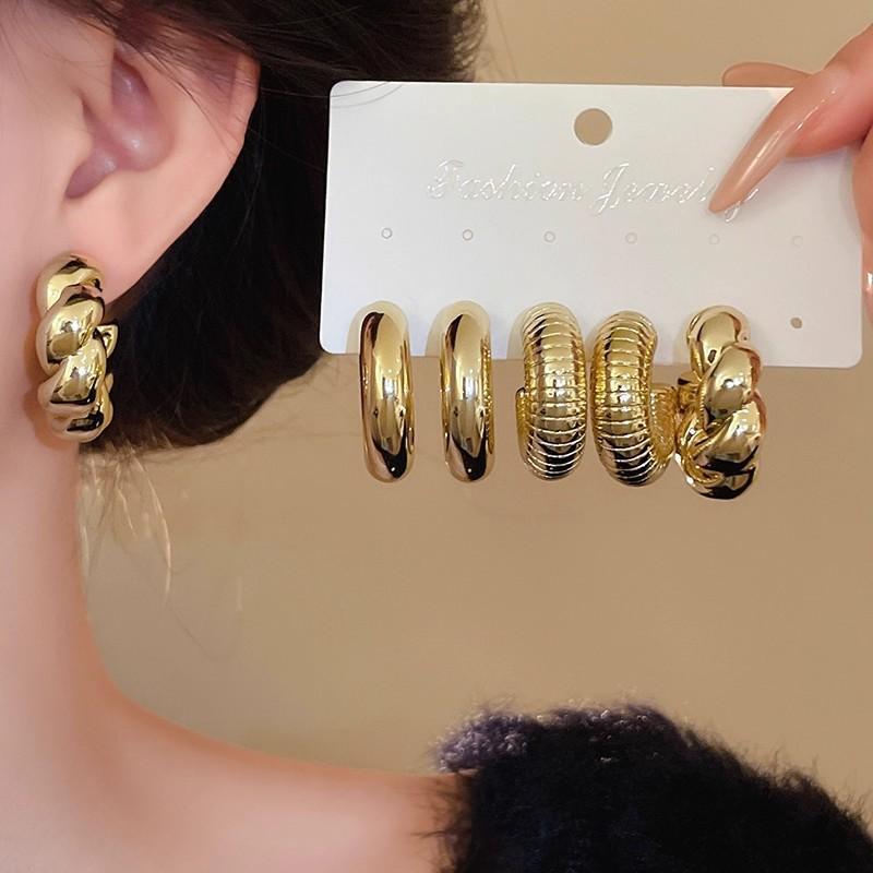 3Pairs Fashionable Creative Personalized C Shaped Water Droplet Bean Geometric Earring Combination Set For Women Jewelry Gift