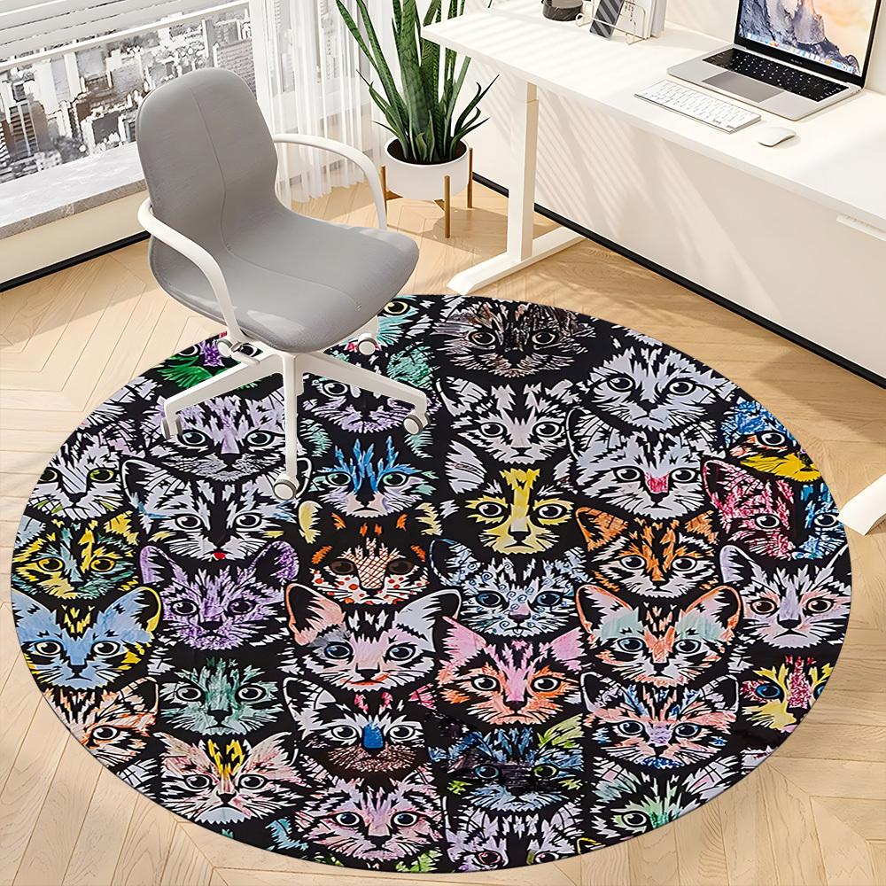 1pc Cat Face Print Carpet, Round Non Slip Durable Large Size Office Carpet, Suitable for Office