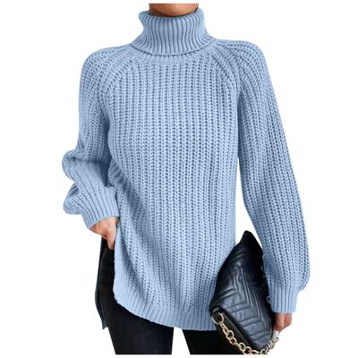 Women's Casual Solid Color Slim High Neck Knit Sweater Long Sleeve Top