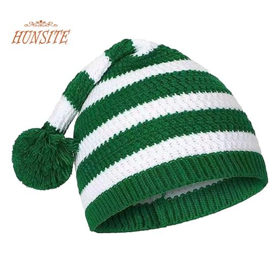 

Зимняя шапка Санты Вязаная полосатая шапка с принтом в тон, плюшевый шарик, высокая эластичность, противоскользящая, унисекс, защита ушей, морозостойкая рождественская шапка, шапочка Adult зелёный