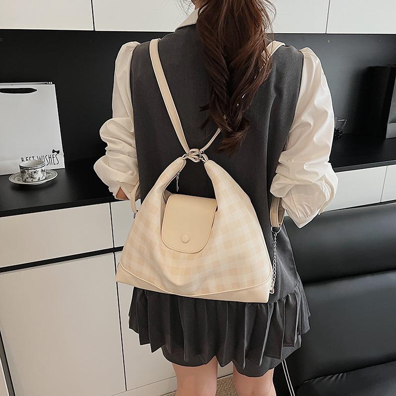 Summer New Contrasting Color Plaid Backpack, High-end Cute Girl Large-capacity Tote Bag