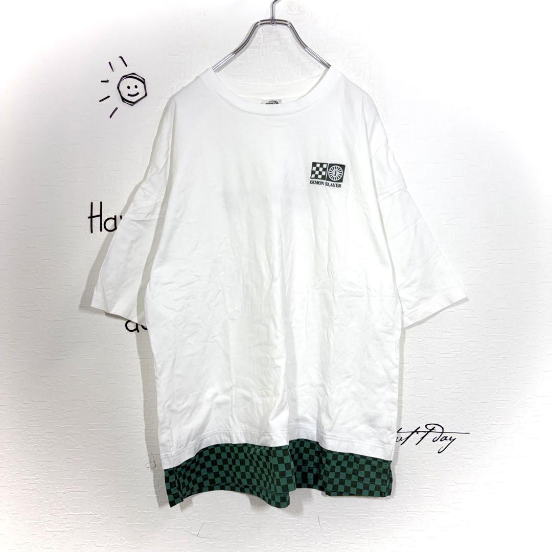 

[USED] GU Demon Slayer Collaboration T-Shirt (M) Tanjiro Kamado Checkered Pattern Big Silhouette