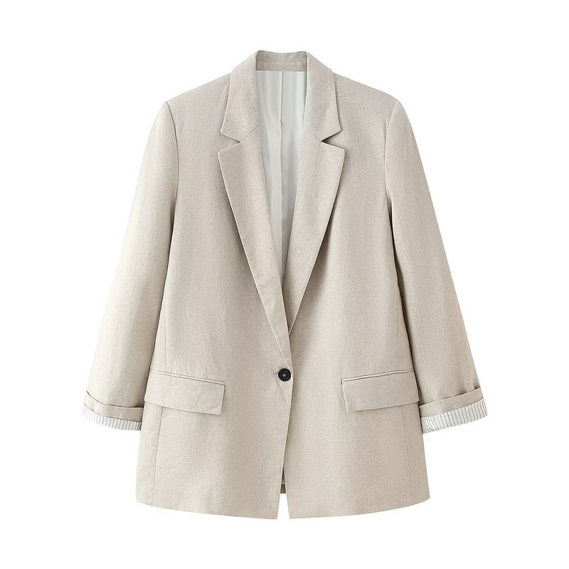 

Kaslead Новинка Женская одежда Модный стиль Модный принт Манжет Лен Повседневный костюм Пиджак 2753630 Image color L