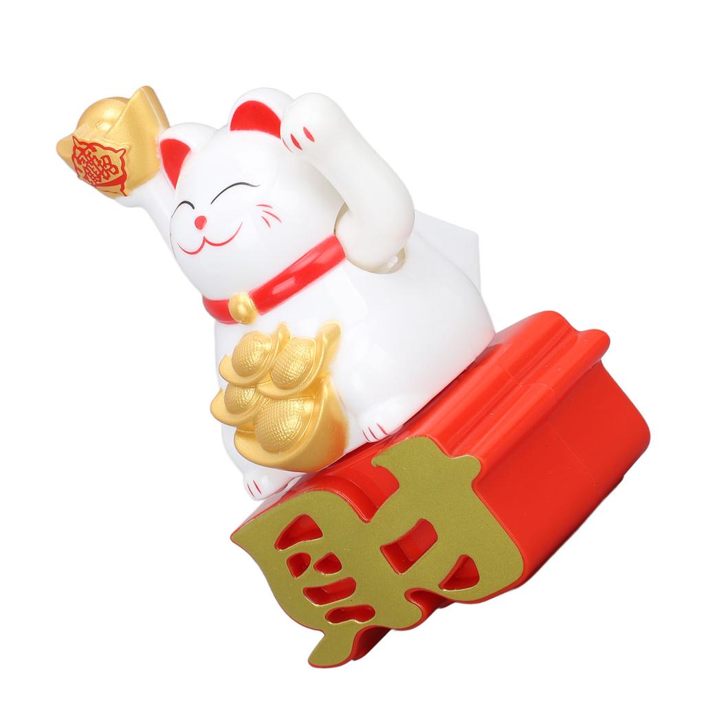 Lucky Cat Ornament Waving Arm Attract Wealth Lucky Fortune Cat for Desktop Car Office Shop White