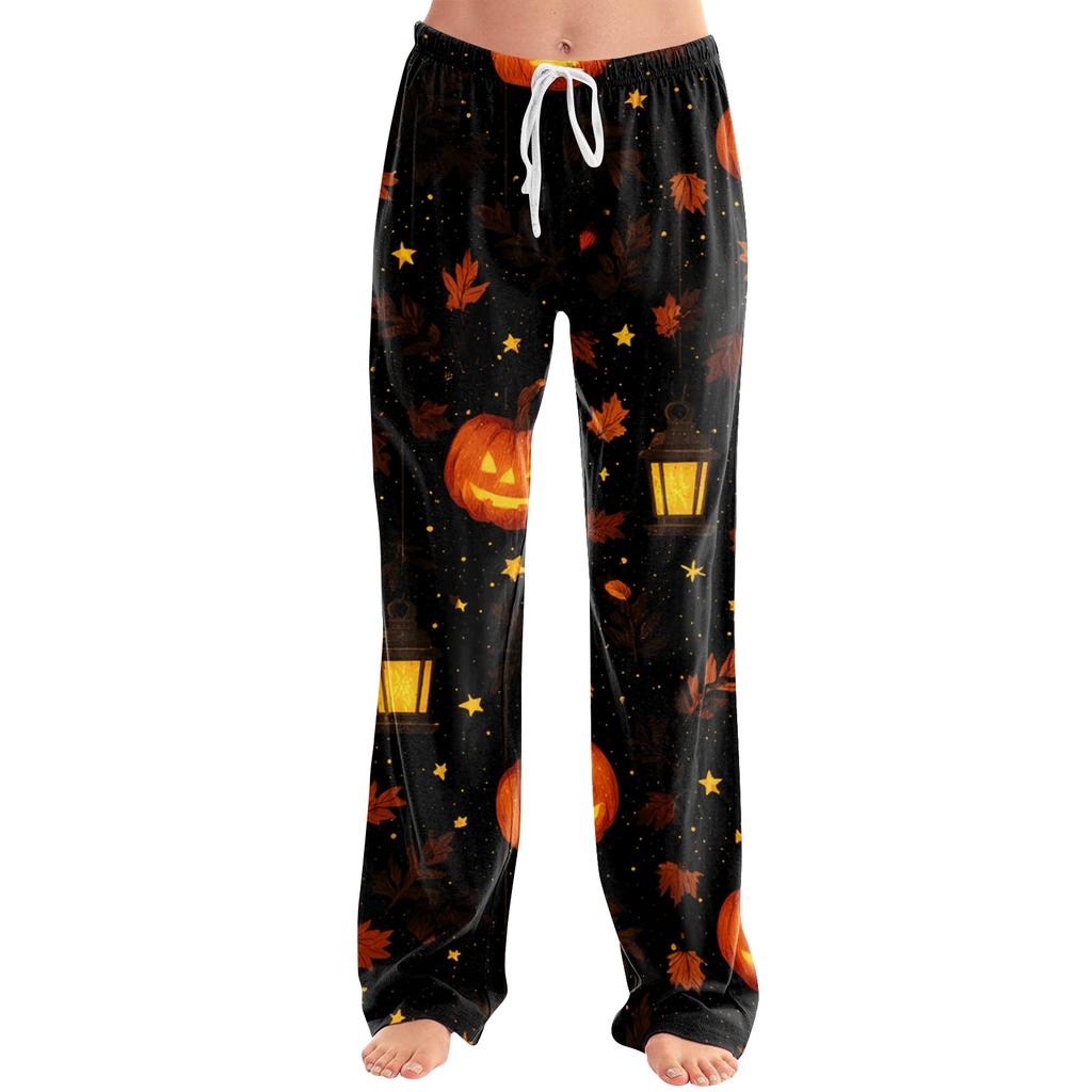 Women's Loose Fit Casual Lounge Pants Halloween Pattern Elastic Waistband Comfortable Fit Relaxed Style Full Length Bottoms