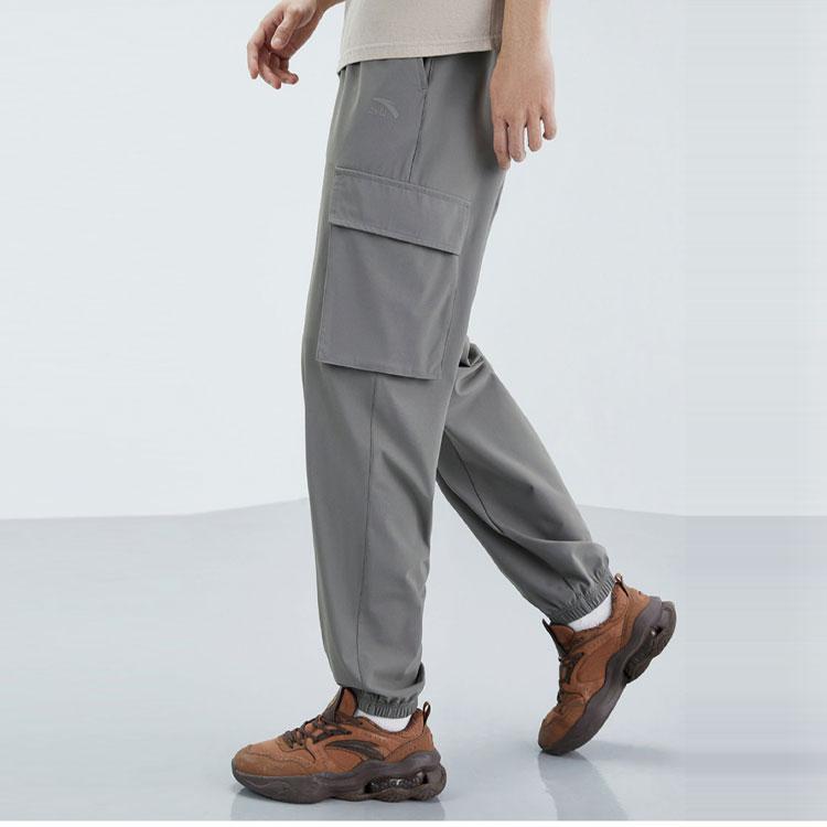 Anta Lifestyle Series Solid Color Cuffed Cargo Casual Sports Pants Men Pants Gray 952328305-1