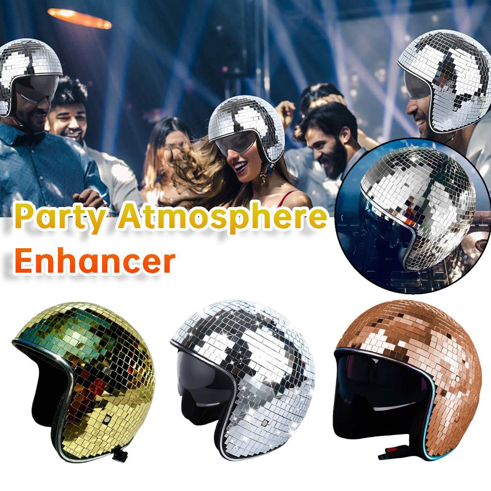 Casco Disco Clásico Espejo de Cristal con Purpurina Sombrero de Disfraz Punk con Visera Retráctil Sombrero Brillante Disco Reflectante para Club Bar Fiesta