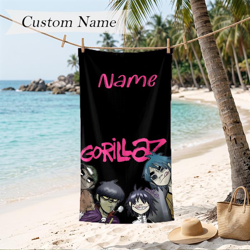 Gorillaz Custom Name Printed Beach Towel Personalized Soft Towel For Swimming Beach Travel