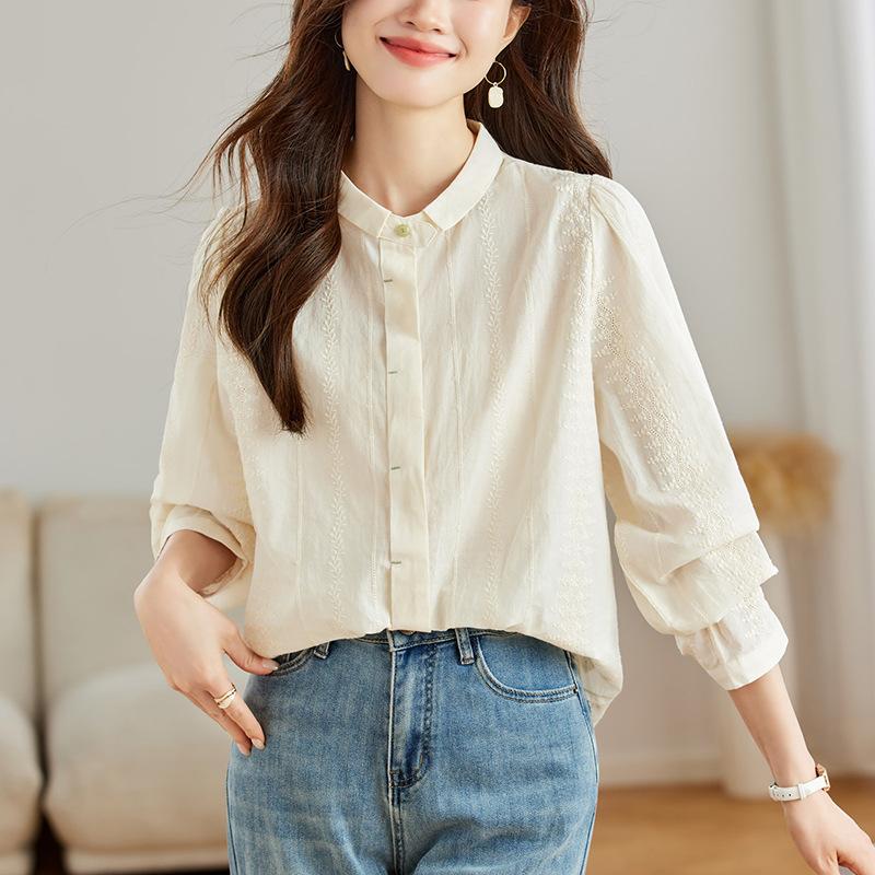 Small Lapel Long-sleeved Blouse for Womens Spring Clothes Latest Style Chic High-end and Comfortable Fit Versatile Blouse