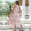 Vintage Halter Sleeveless Long Dress Women Lace Up Strap Print Spring Summer Holiday S-XL