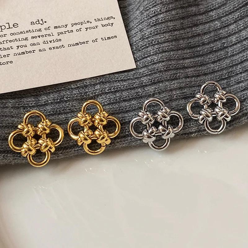 Orecchino a Lobo Nodo Vuoto Trifoglio in Argento Sterling 925 Vero Oro 18K per Donna Gioielleria Fine Minimalista Accessorio Pianta alla Moda
