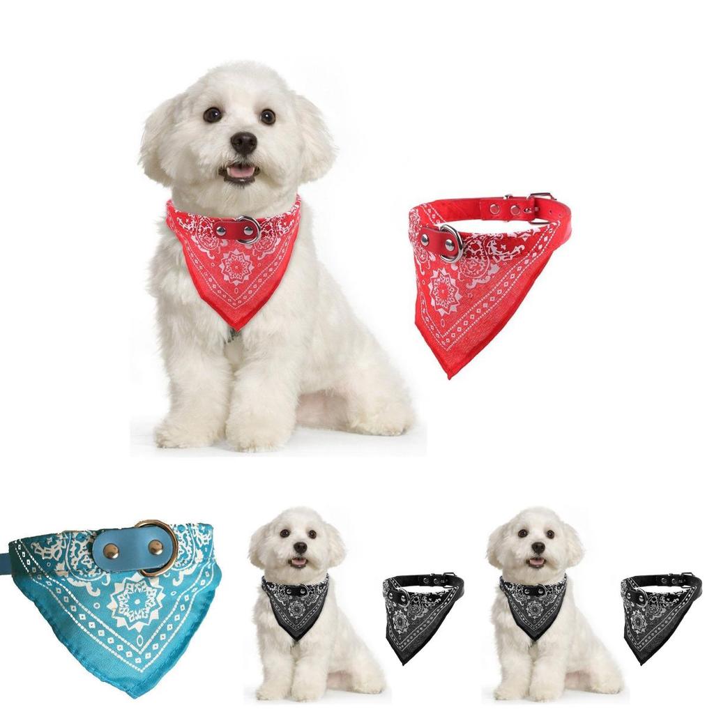 Adjustable Pet Dog Puppy Cat Neck Scarf Bandana With Leather Collar Neckerchief