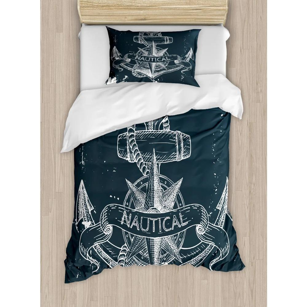 

Nautical Bedding Set Full Size Sailing Anchor Bed for Boys Teens Comforter Cover Soft Duvet Quilt Cover EU Single(135x200cm)