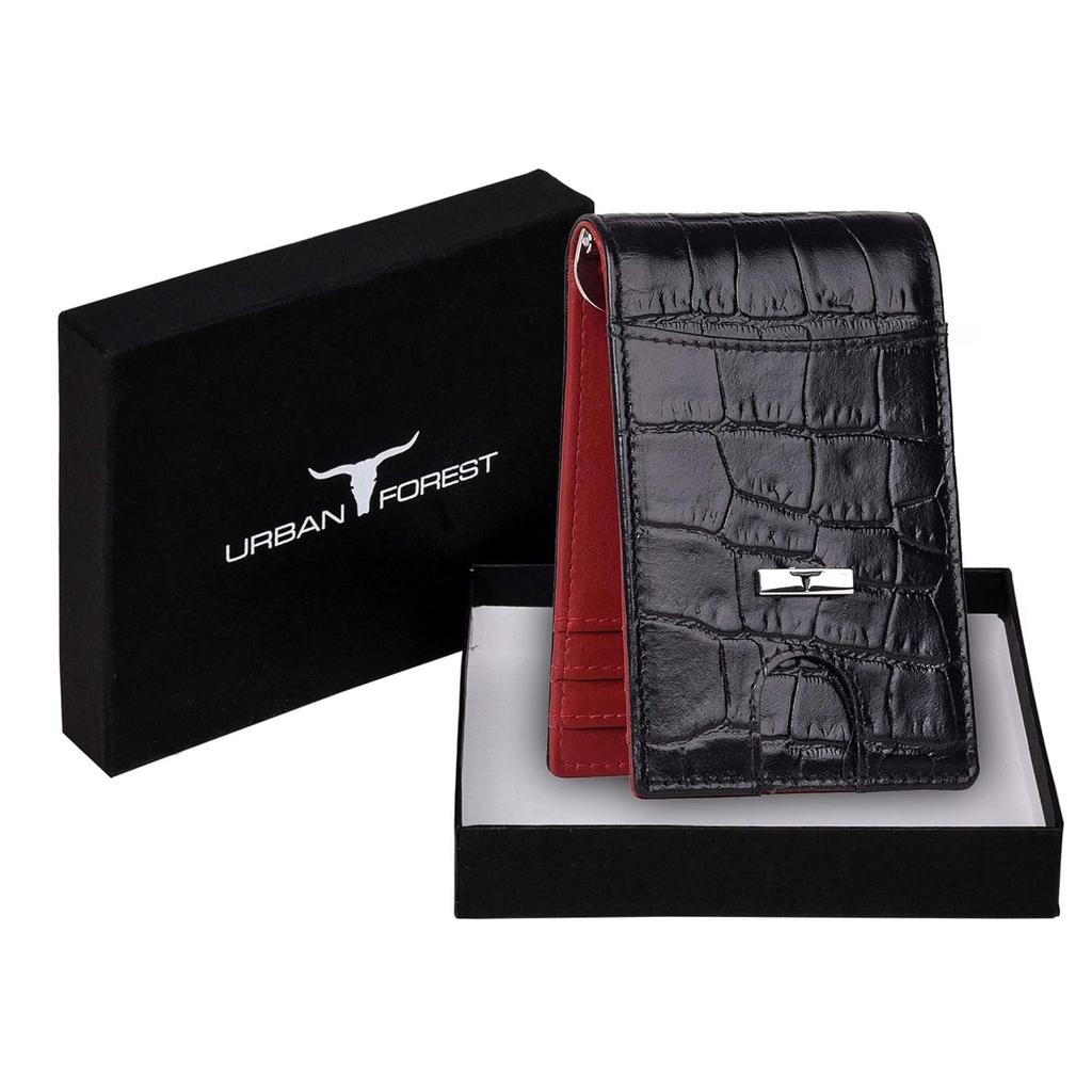 Eddy Black/Red Money Clip Leather Wallet for Men