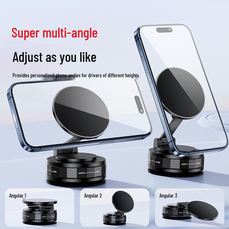 Rotating Magnetic Phone Holder: Portable Vacuum Suction Cup Car Mount with Folding and Lifting Features.