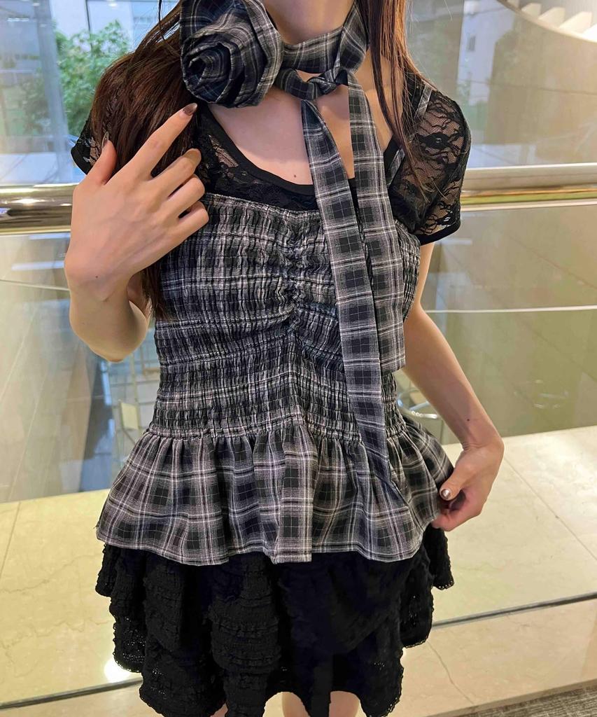 WEGO PHILLY Rose Choker Check Strapless Size Black Set, Pattern, Top, Women's, F,