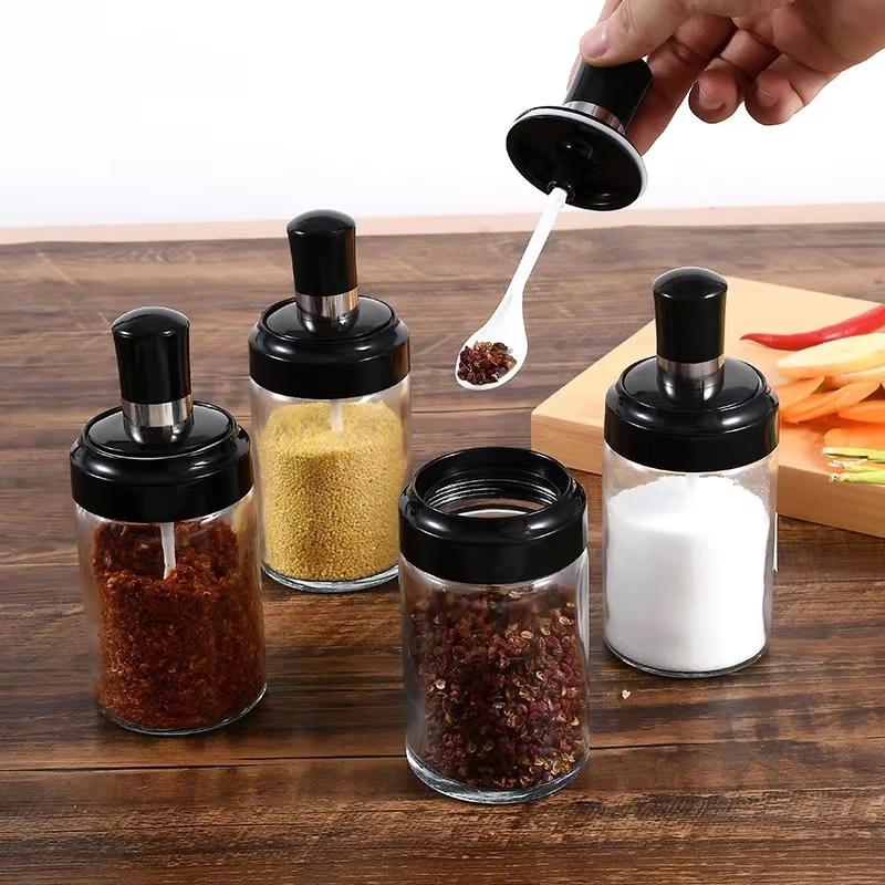 Shengjia 250ml Glass Spice Jar with Spoon (4-Pack)