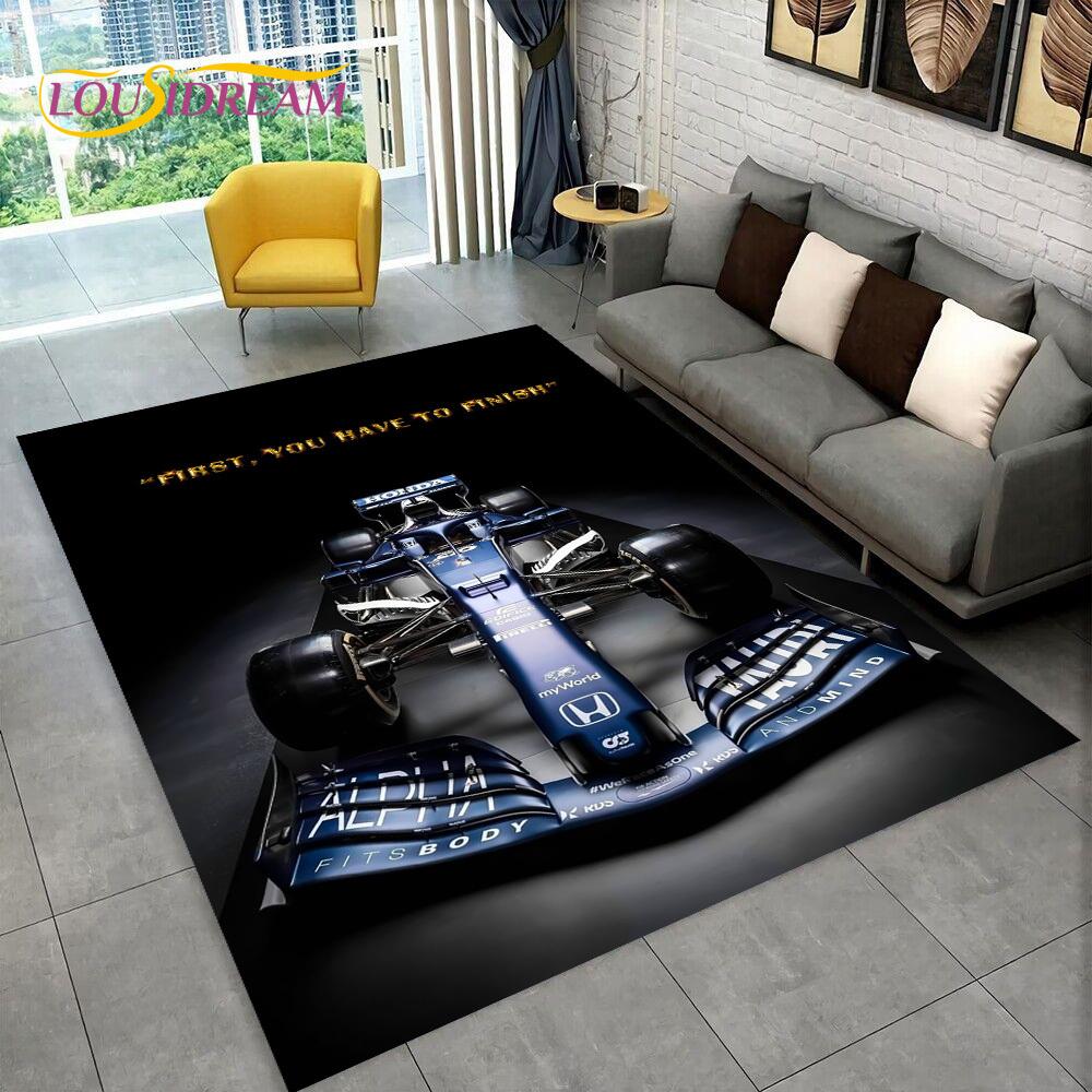 Alfombra de Dibujos Animados para Coche de Carreras y Piloto de Carreras para el Hogar Sala de Estar Dormitorio Sofá Felpudo Decoración, Alfombra para Zona de Juegos Infantil Alfombrilla Antideslizante para el Suelo