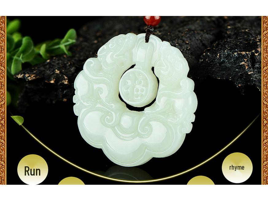 Hetian Jade Double Pixiu Pendant with Fu Character