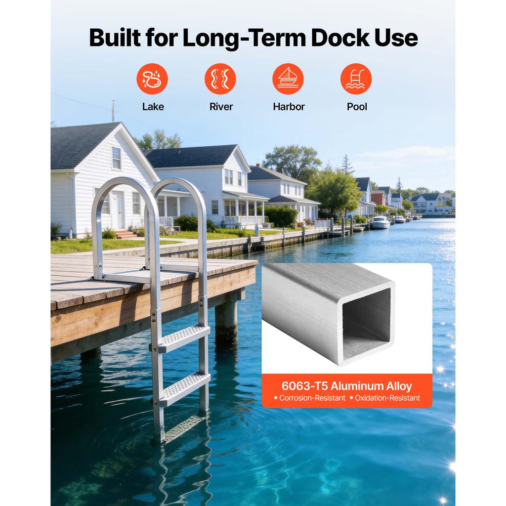 SucceBuy 3/4/5 Steps Removable Dock Ladder 500 lbs Pontoon Boat Swim Ladder with Non-Slip Wide PP Steps for Lake Marine Boarding