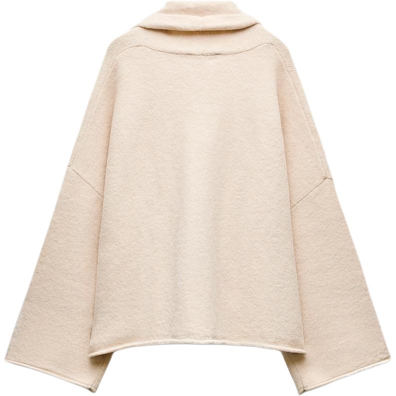 ZARA Gold Trim V-Neck Comfortable Long Sleeve Knit Sweater Women tops Nude 05536140-35