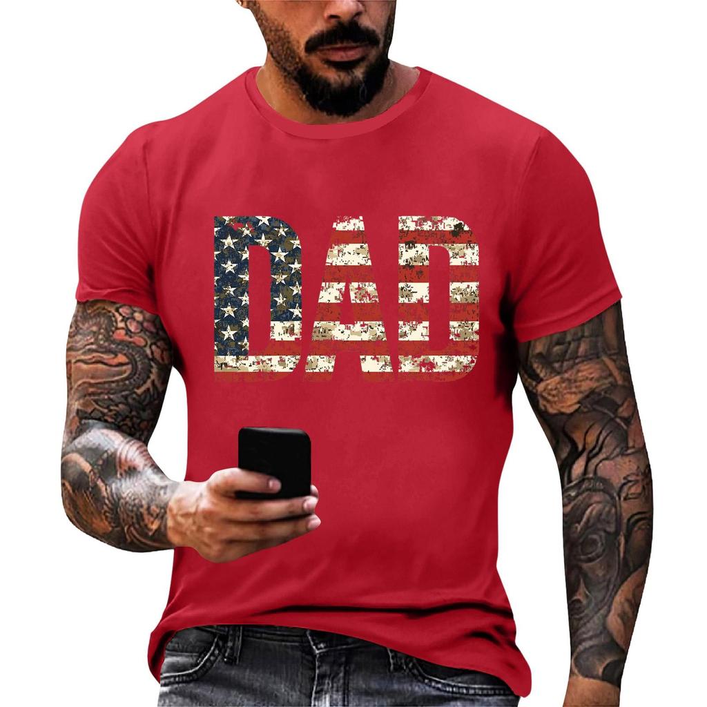 Men's Loose Fit Short Sleeve T Shirt Dad Print Casual Summer Daily Wear Comfortable Crew Neck Tee for Father Day Independence Day