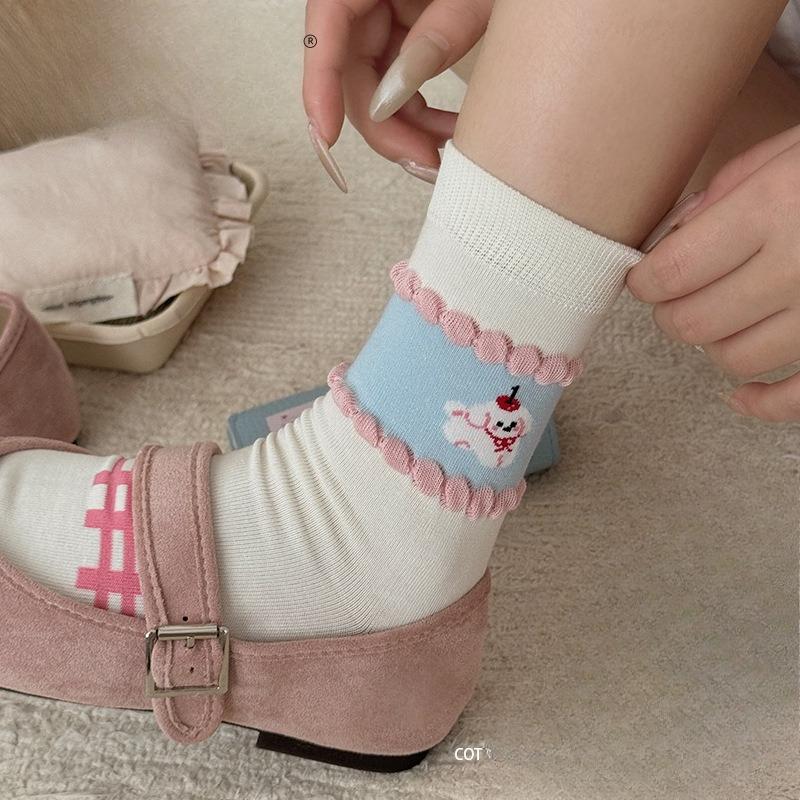 Pink Boneless Women's Mid-calf Socks, Thin and Cute Cartoon Socks for Girls In Spring and Summer