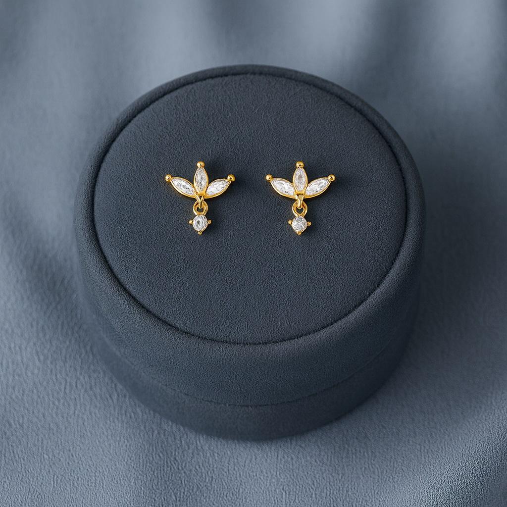 Marquise Cluster Floral Stud Earrings - Sterling Silver Yellow Plated