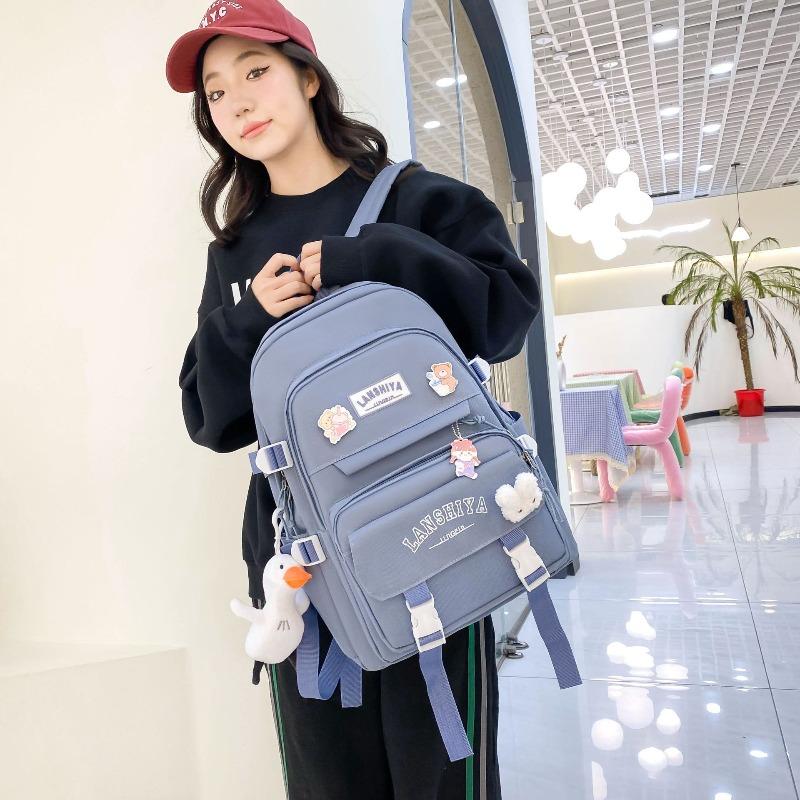 Campus Style, Large-capacity Student Schoolbags Are Trendy, New Simple and Fashionable Wide Shoulder Straps, Lightweight Five-piece Backpacks.