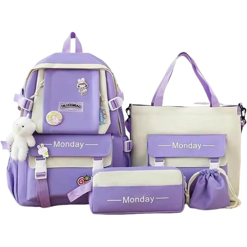 4 Set Korean High School Junior High School Elementary School Student Forest Style Versatile Backpack with Large Capacity Colors
