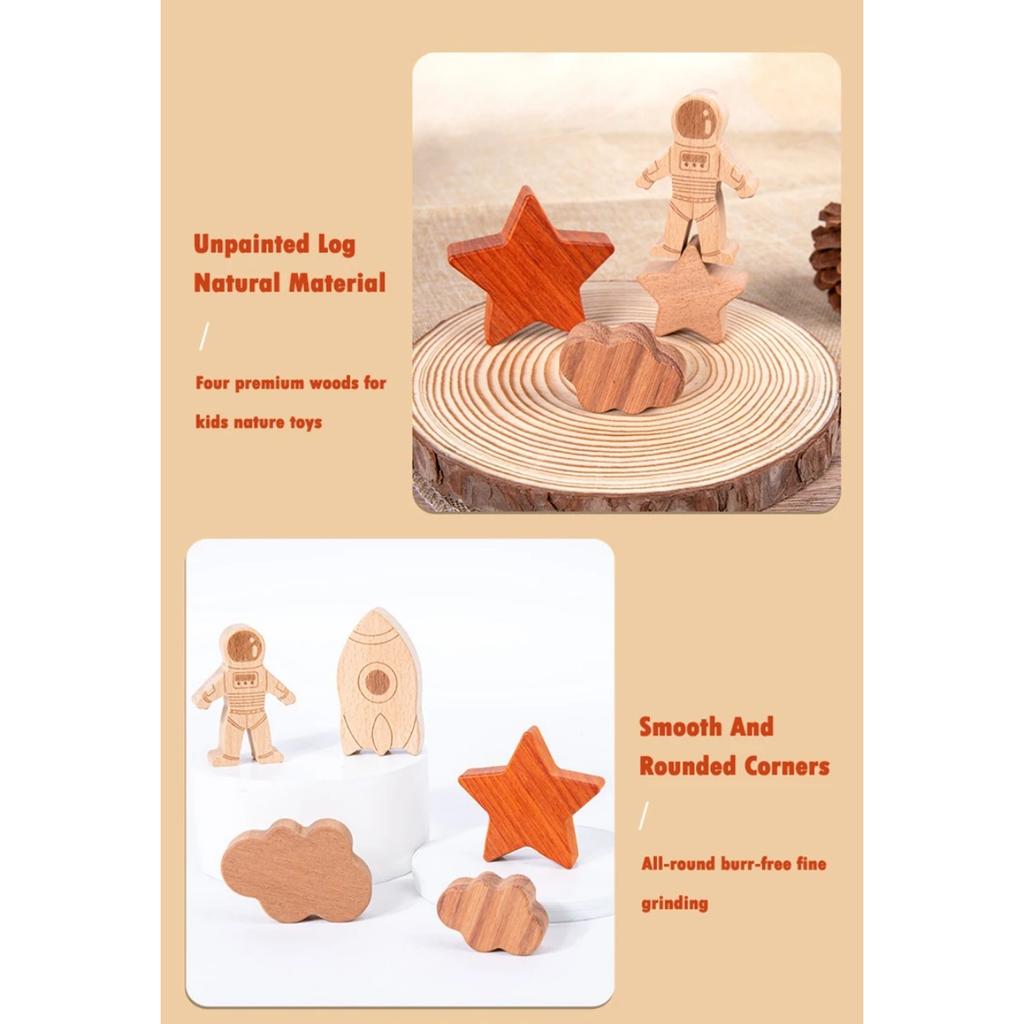 Montessori Toys Wooden Balance Boat Blocks Stacking Tower Games Space Moon Balance Blocks Fine Motor Skill Early Education Toys