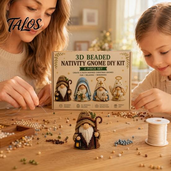 Talos 3D Gnome Bead Craft Kit, Beaded Nativity DIY Faith Religious Art Project with Tools And Instructions for Christians Adults