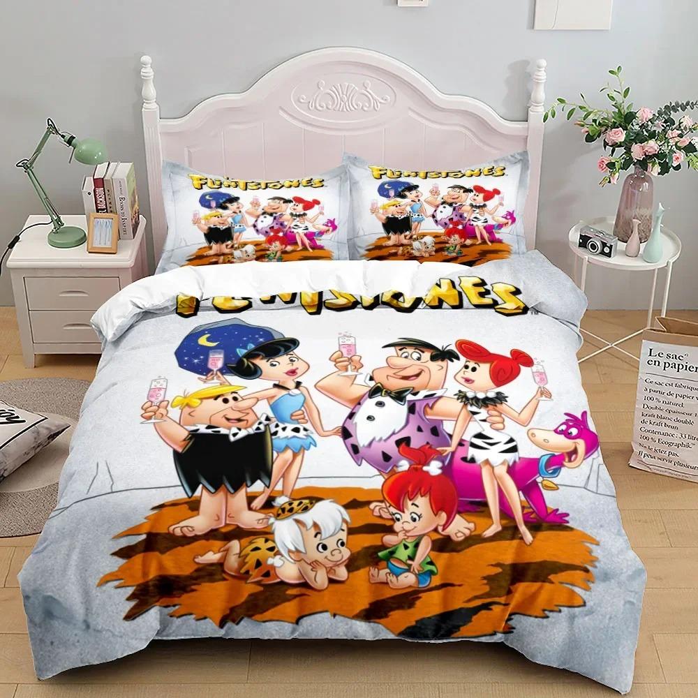 Zestaw poszwy na kołdrę 3D Anime The Flintstone King Queen Double Full Twin Single Size Pościel Sypialnia Zestawy poszwy na kołdrę Tekstylia domowe