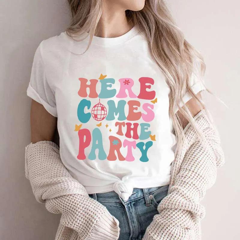 T Shirt for Women Here Come The Bride/party T-shirts Groovy Bachelorette Party Tops Retro Bridal Party Tees Bridesmaid Tshirts
