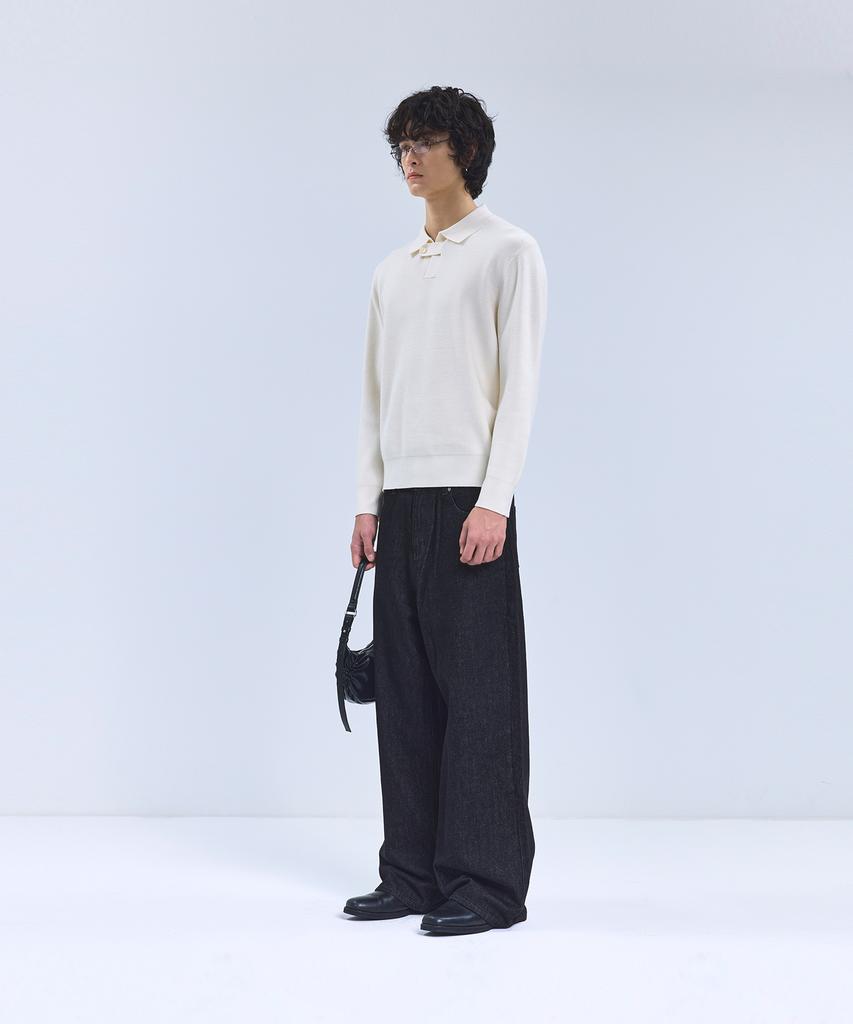 IRONYPORNO WHITELINE 86-Iroj367 Collar Placket Long Sleeve Knit Ivory