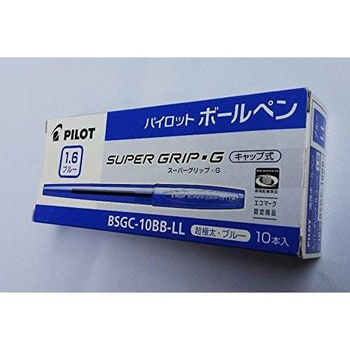 Pilot oil-based ballpoint pen, Super Grip G, cap type 1.6mm, super thick, blue axis, blue core, BSGC-10BB-LL, set of 10