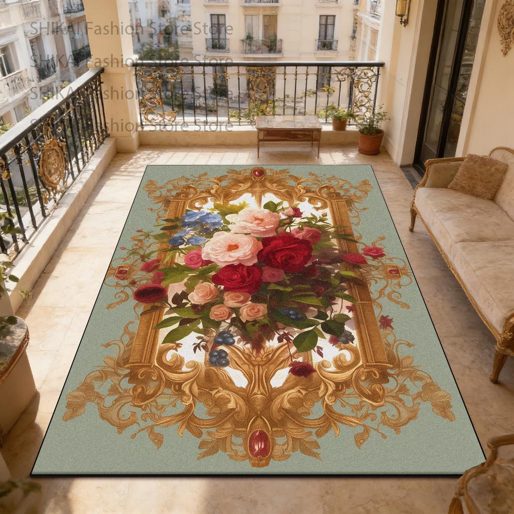 European Classic Country Style Balcony Carpet Easy Clean Fluffy Large Area Floor Mats Home Decoration Luxury Non-slip Soft Rugs