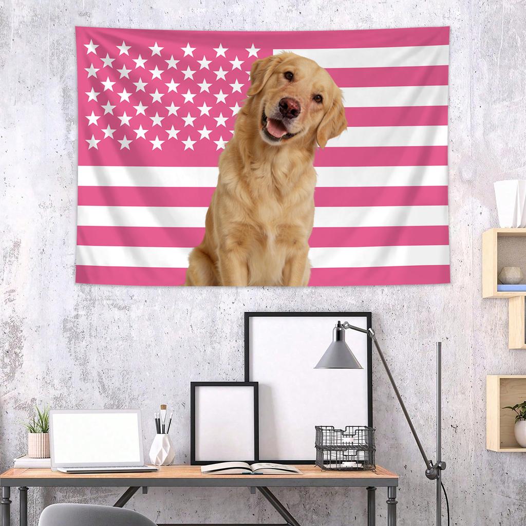 1pc Personalized Photo Customized American Flag Tapestry, Room Decoration Banner Tapestry Customized for Family, Pets, Idols