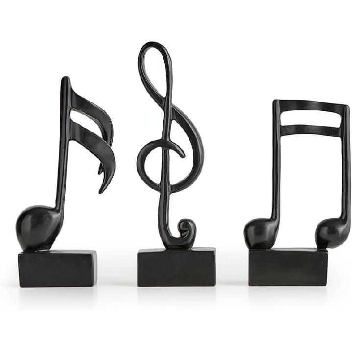 3 Pieces Gold Music Note Decor Sculptures Home Decor for Shelf Decor Aesthetic Resin Gold Music Note Statue Table Decorations for Living Room Office