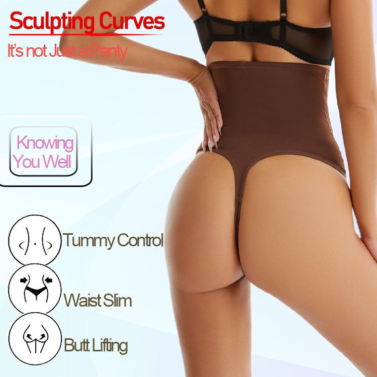 Plus Size High-Waisted Shaping Thong with Double Layer Tummy Control, Butt Lift, and Non-Slip Silicone Waistband