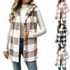 Karrierten Weste für Damen Mit Kapuze Herbst Winter Flauschig Thermisch Warm Ärmellose Jacke Trendige Oberbekleidung