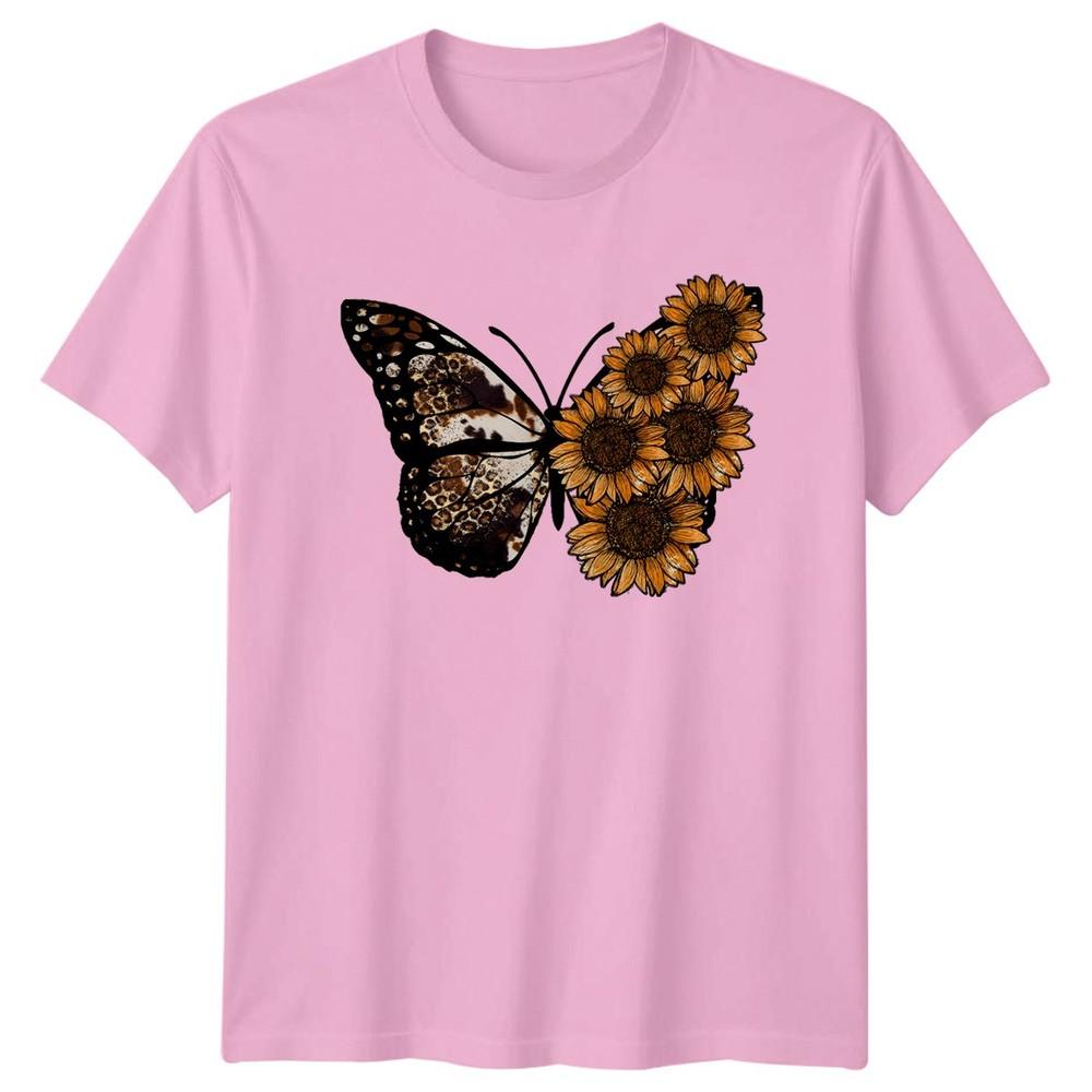 Sunflower Leopard Butterfly Unisexs TShirt Western Sunflower Nature Gift For Her