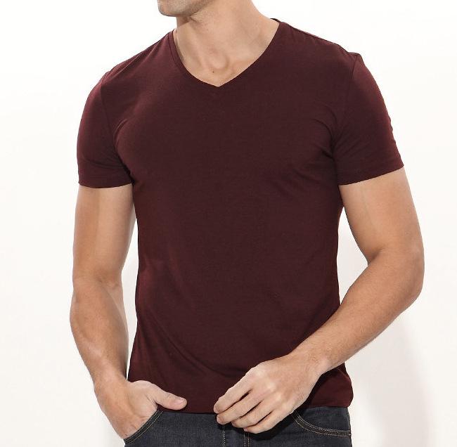 Men's Slim Fit V-Neck Modal T-Shirt - Short Sleeve, Solid Color, Spring/Summer Style