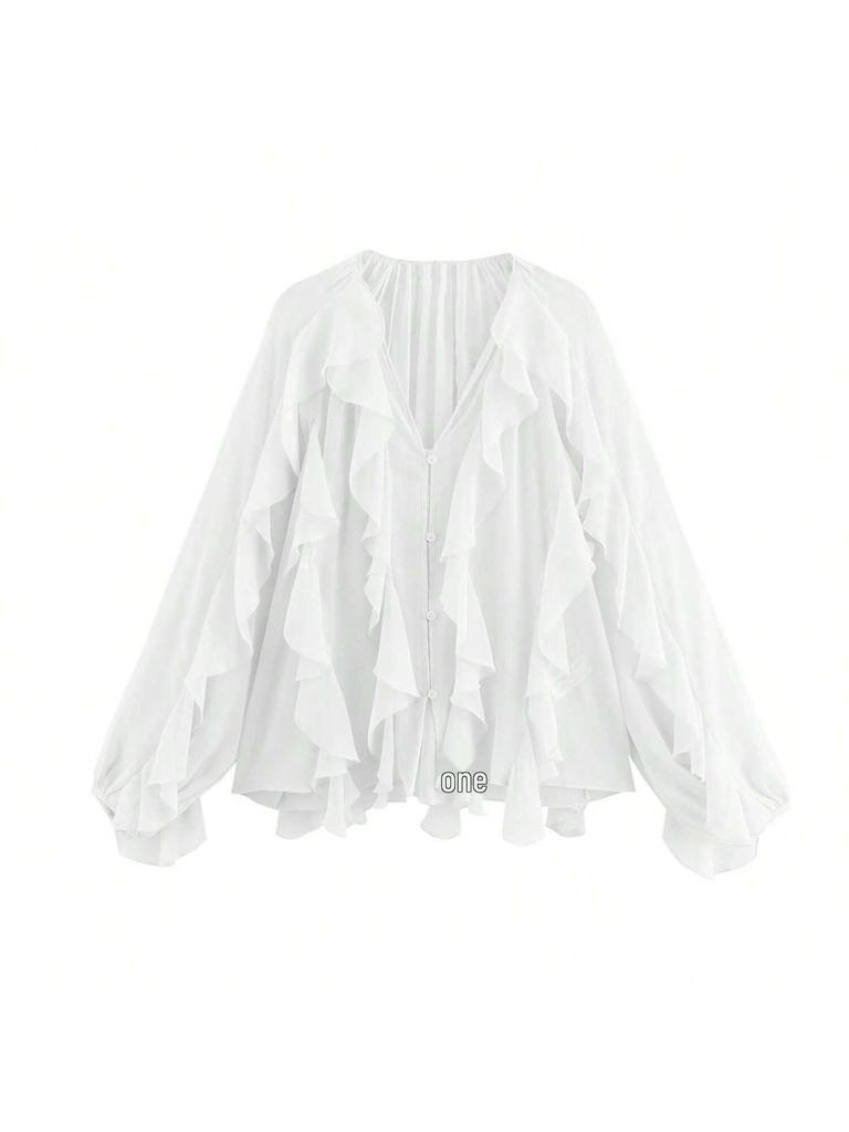 European and American V-Neck Layered Long-Sleeve Women's Spring/Summer Pullover Shirt