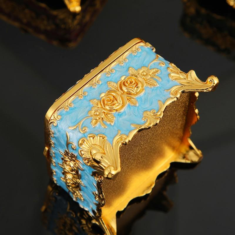 Elegant Vintage Metal Jewelry Box With Enamel Floral Design Compact Organizer Necklaces Rings Earrings